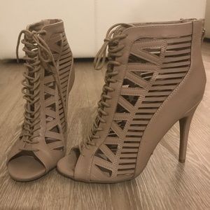 Anne Michelle Tan Lace Up Heels